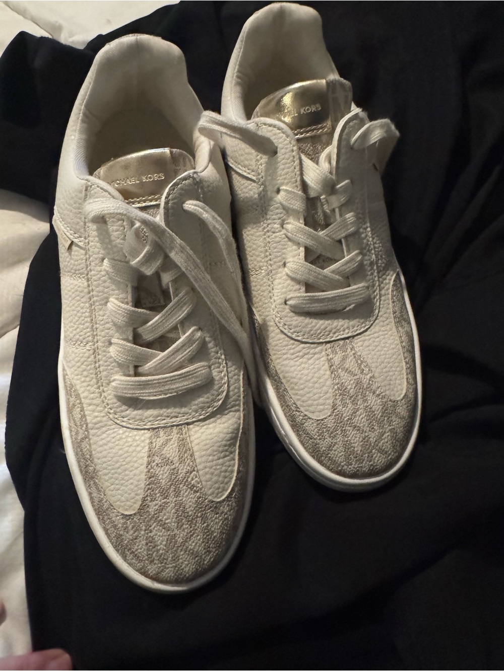 Michael Kors White and Gold Logo-Accent Women's Sneakers